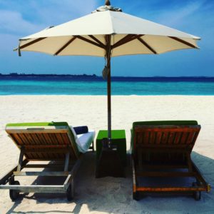 Lounge chairs and umbrella, Maldives