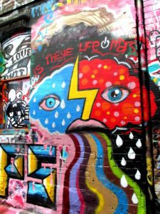 Rainbow mouth lightning face